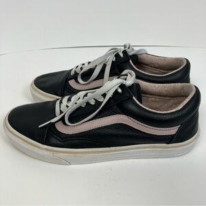 Vans Old Skool Pro Black Pink Premium Leather Skate Shoes Lace Up Sneakers Sz 10